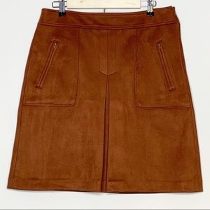 Faux Suede Flattering front pleat Zip Pocket Skirt